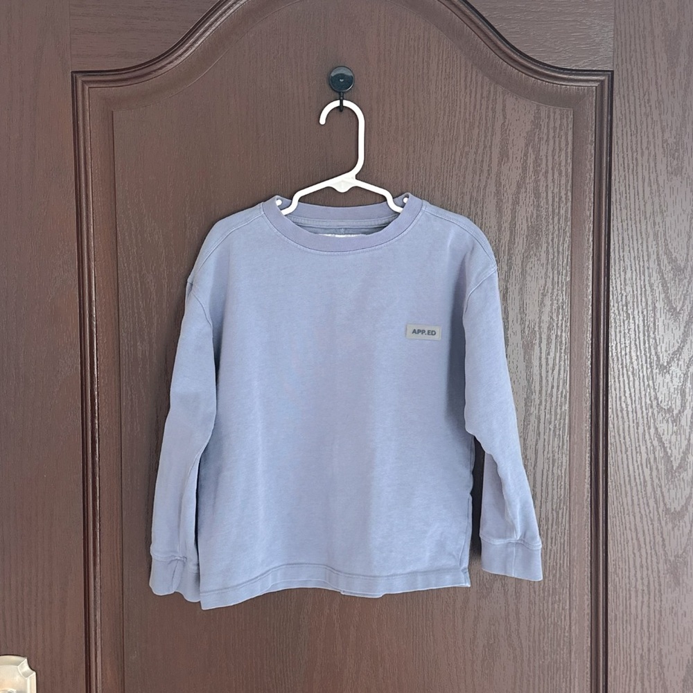 ZARA Boys Midnight Blue Thick Long Sleeve Tee Cozy Winter Cotton Top Size 6-7Y